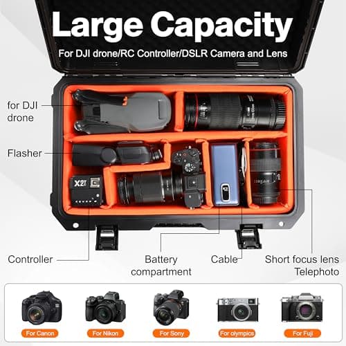 Rolling Camera Case Waterproof Travel Drone Photo Kit Hard Case with Padded Dividers and Wheels Dustproof/Impact Resistant,Allowed on Board 22.7” x13.8” x 8.07” Black — view 2