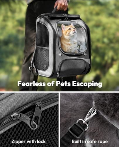 pecute Cat Backpack Large Space, Cat Carrier Backpack Bubble, Grey — view 5
