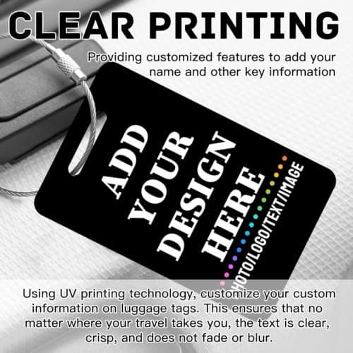 Personalised Luggage Tags Custom Metal Luggage Name ID Tag with Stainless Steel Loop Custom Suitcase Labels Travel Baggage Tag for Airport, Stroller, Crew Bag Business Trip Gift for Travellers Friend — view 2
