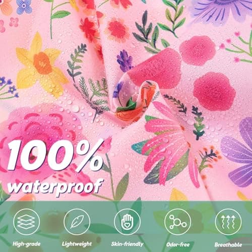 WAWSAM Kids Poncho Waterproof - Flower Rain Poncho for Girls - Lightweight Hooded Raincoat with Storage Bag - Portable Rainwear for School & Travel — view 3