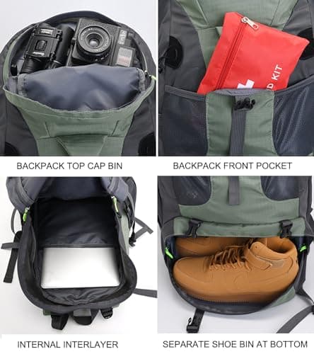 Bseash 50L Hiking Backpack, Water Resistant Lightweight Outdoor Sport Daypack Travel Bag for Camping Climbing Touring (Army Green - With Shoe Compartment) — view 4