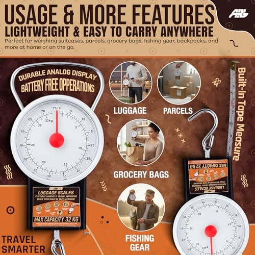 AHG Pack of 2 Portable Luggage Scales 32kg/75lb – Compact Handheld Travel Weighing Scales with Built-In Tape Measure – Lightweight Suitcase Weight Checker for Flights, Travel Bags & Parcels — view 4