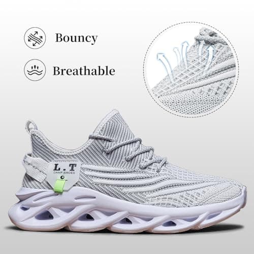 XKOWUO Mens Womens Trainers Walking Running Shoes Non Slip Gym Slip On Tennis Trainers Outdoor Sports Sneakers Lightweight Workout Shoes White Size 5.5 — view 4