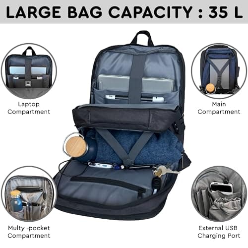 LifeStyleMall Laptop Backpack School Backpack Cabin bag 15.6" College Backpack USB Charging Headphone Port - Anti-Theft Breathable Padded Shoulder Strap Water Resistant Computer Rucksack Travel — view 4