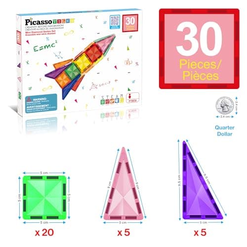PicassoTiles 30 Piece Magnetic Building Blocks Mini Diamond Series Travel Size On-the-Go Magnet Construction Toy Set STEM Learning Kit Education Playset Child Brain Development — view 3