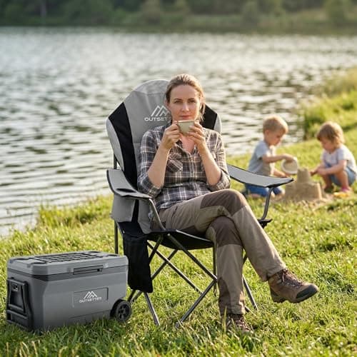 Outsetter Folding Camping Chair High Back, Large Padded Chair with Cup Holder and Side Pockets,Seat with Breathable Mesh, Portable & Comfortable,Holds up to 120kg for Outdoors, Fishing(Light Grey) — view 6