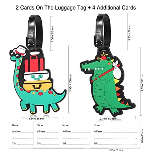 2 Pcs Luggage Tags, Silicone Luggage Tag with Name ID Card Lovely Secure Luggage Tags for Travel Suitcase Perfect to Quickly Spot Luggage Green Dinosaur Baggage Labels Suitcase ID Tag Set for Kids — view 6