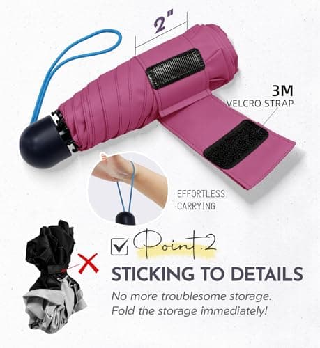LILAC Compact Travel Umbrella for Purse, Mini Folding Pocket Parasol with Windproof Absorbent Sleeve, UPF 100+ UV Sun Protection, 30% Thickened Alloy Steel Shaft, Double Fiberglass Reinforced — view 3