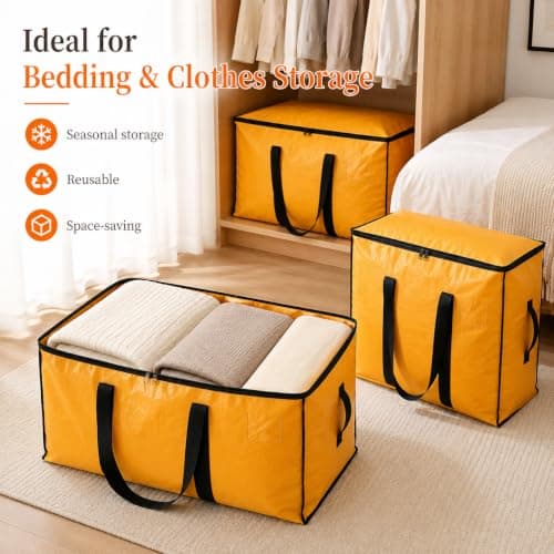 AMW Heavy Duty Moving Bags, 90L Large Storage Bags with Zip, 6 Pack, (Yellow) — view 3