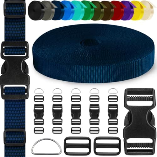 TECEUM 25mm Nylon Strap Kit with Buckles, 5m Navy Blue Fabric Tape
