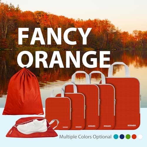 Doxaso Compression Packing Cubes Ultralight Expandable Suitcase Organiser Bags Water Repellent Travel Organiser for Backpack 7 PCS (Orange) — view 2