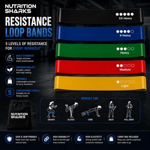 Resistance Bands Set of 5 Levels With Carry Pouch Elastic Bands For Exercise Loop Bands For Women & Men, Elastic Fitness Band For Strength Training, Pilates, Yoga, Home Workouts, Stretching, Rehab — view 2