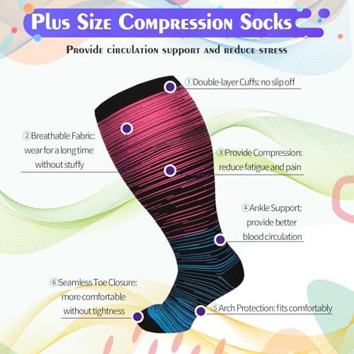 Zuimei 3 Pair 15-20 mmHg Plus Size Compression Socks for Women Men — view 4