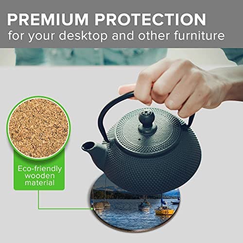 1 x Round Jumbo Size Coaster 12cm Lake Zurich Switzerland Alps Winter Cork Backed MDF Glossy Tea Coffee Accessory #51314 — view 5