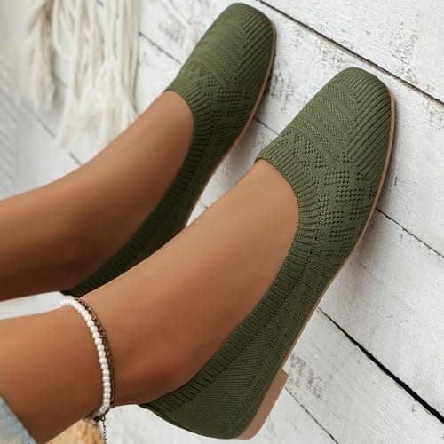 Women's Ballet Flats, Slip On Dressy Knit Flats Lightweight Breathable Round Toe Shoes Wide Toe Box for Women with Arch Support, Comfortable Travel Work Business Office Shoes Size 7 Green — view 4