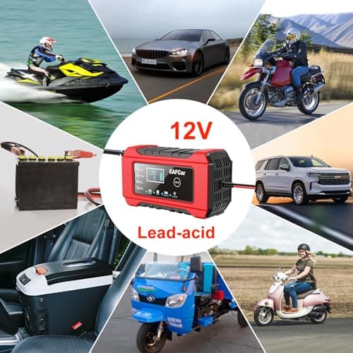 EAFCar 6A Car Battery Charger, 12V Portable Smart Charger, Battery Maintainer, Trickle Charger and Desulfator for Cars Boat Motorcycle Lawn Mower RV ATV SUV Snowmobile — view 3
