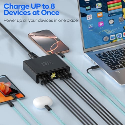 YSYFAD 200W USB C Charger 8-Port with LED Display, USB Charging Station GaN — view 2