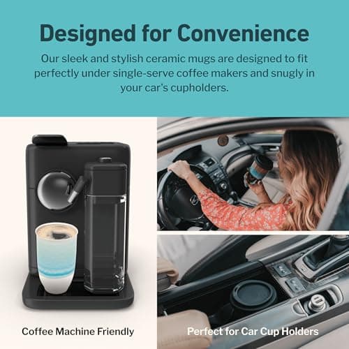 NOVA CERAMICS Travel Mug - Portable Coffee Mug – Coffee Mug Travel Unique to Go Mug – Microwave & Dishwasher Safe Coffee Cups Reusable - Gifts for Women Men Him Her – 355ml - Lagoon — view 6