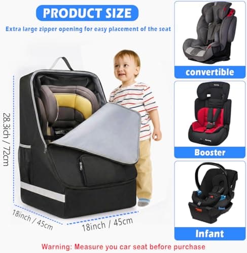 chwigo Car Seat Travel Bag for Airplane – Padded Gate Check Bag for Car Seat with Backpack Straps, Waterproof Baby Car Seat Carrier Backpack for Airport Travel & Flights — view 3