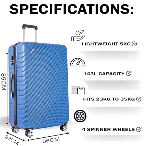 FLYMAX 32" Extra Large Suitcase 4 Wheel Lightweight Suitcases Luggage Hard Shell ABS Travel Case Hold Check in Fits 23kg - 35kg + 3 Digit Lock + 1 Year Warranty 125 Litre Capacity — view 2