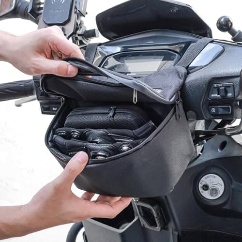 Motorcycle Handlebar Bag Waterproof, Touch Screen Phone Pouch for Scooter Dashboard, 121g Ultra Light Motorbike Front Storage Bag with Detachable Liner, 21x12x13cm