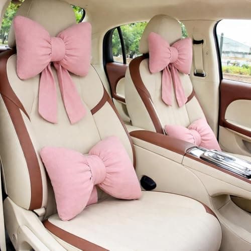 Cute Pink Bow Car Headrest Pillow,Headrest Pillow Comfortable Seat Neck Support，relieve fatigue，Head Rest Accessories for Driving Travel Driver Chair ，Girl Style(Pink 2 Pcs)