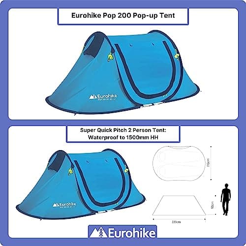 Eurohike Pop 200 Tent for 2 People with Sewn in Groundsheet, 2 Man, Easy to Pitch, Pop-Up Design, Lightweight (Blue) — view 3