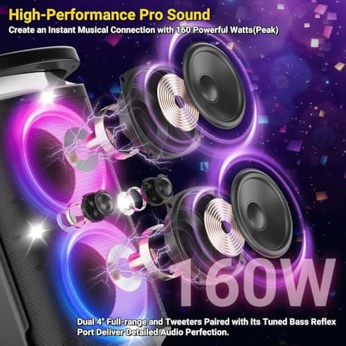 TPBEAT Portable Bluetooth Party Speaker, 160W Peak Powerful Loud Sound Deep Bass Wireless Speaker Large Subwoofer Fast Charging with Led Light Show for Outdoor Home Party Camping — view 2
