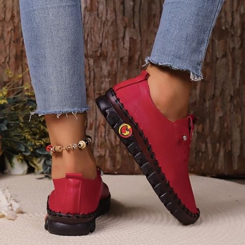 Lightweight Ladies Walking Shoes Womens Trainer Waterproof Non Slip Walking Shoes Lightweight Soft Wide fit Running Sneakers Casual Orthopedic Shoe Lace up Sneaker Womens Trainers Red 7.5 — view 4