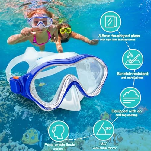 Snorkeling Gear for Kids with Foldable Silicone Full Dry Snorkel, Kids Snorkel Set Anti Leak Youth Junior Snorkeling Package Diving Mask Soft Tube with Mesh Bag Swimming Goggles, Blue — view 2