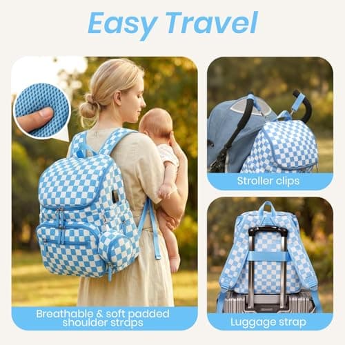 DEFAHN Baby Changing Bag Backpack, Checkered Nappy Bag Backpack with Mat — view 5