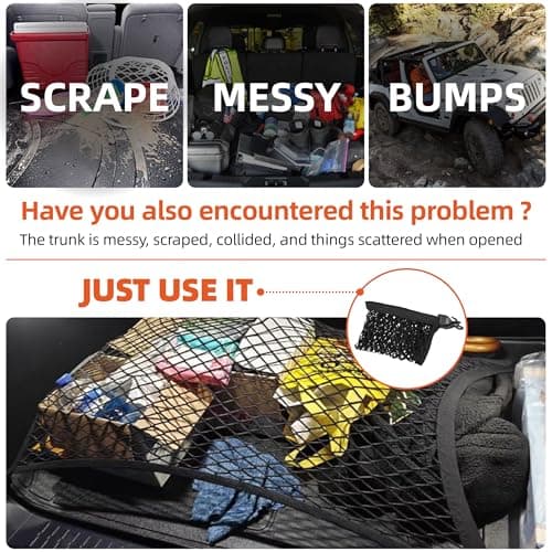 Elastic Cargo Net for SUV Rear,Car Trunk Stretchable mesh Net Organizer,31.49" x 23.62" Stretch to 63"x43" with Fixing Hooks D-Rings Luggage Cover Road Trip Essentials Car Accessories(Black) — view 6
