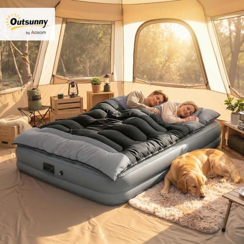 Outsunny Double Sleeping Bag with 2 Pillows 220 x 160 cm Black and Grey — view 2