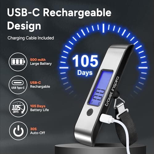 travel inspira Rechargeable Luggage Scale, USB-C Digital Suitcase Scale — view 3