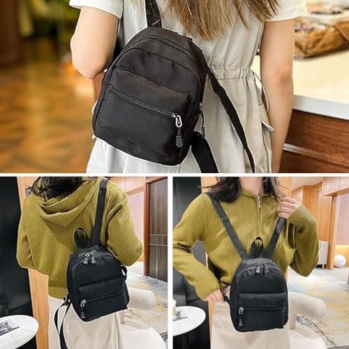 GYTFOG Women Mini Backpack, Small Backpack with Multiple Pockets, Black Rucksack with Lightweight Design, Adjustable Shoulder Strap Fashion Rucksack for Daily Shopping Travel Dating Outdoor Use — view 6