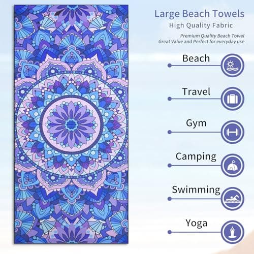 Vorvowry Microfibre Beach Towels for Adults Women Men Extra Large Lightweight Quick Dry Sand Free Travel Towel Double Sided Printing for Swim Sports with Mesh Bag 80×180cm Purple Mandala 1 Pack — view 5