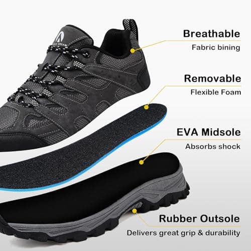 Unitysow Hiking Boots Men’s Women’s Walking Shoes Trainers Low Rise Trekking Climbing Shoes Outdoor Backpacking Camping Sneaker,Grey,11 UK — view 3