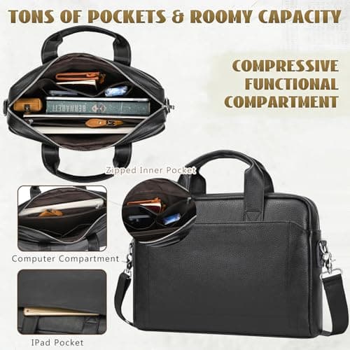 JulBean Leather Laptop Bag for Men, Fits 15.6 Inch Notebook — view 5