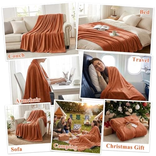 Aisbo Burnt Orange Throws Blanket for Sofas - Single Fluffy Terracotta Blanket Bed Throw Fleece, Warm Soft Rust Flannel Blanket for Couch, 130x150cm — view 6
