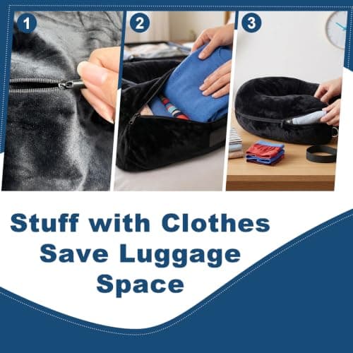 Peaflew Stuffable Neck Pillow for Travel, U-Shaped Pillow with Storage Bag, Neck Pillow Storage with Adjustable Strap, Travel Pillow with Soft Head Support for Airplane, Camping, Train, Hiking — view 3