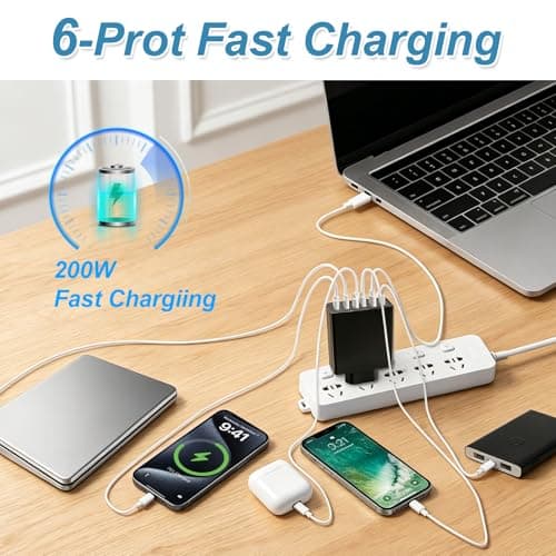 2PCS 200W USB C Charging Station with 6 Port Multi Fast Charger Plug UK — view 6