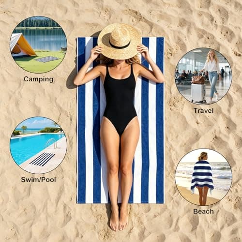 Hittriu Large Microfibre Beach Towel for Adults, 170 × 90 cm, Quick Dry, Sand Free, Lightweight Compact Travel Towel for Summer Beach, Pool, Holiday, Gym & Swimming (Blue) — view 4
