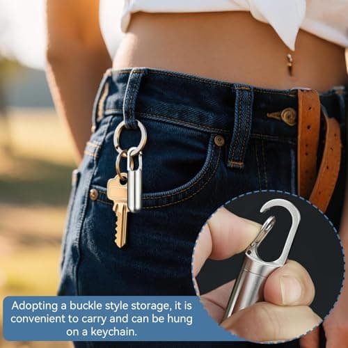 Medicine Organizer Holder, Stainless Steel Medicine Container Sealing Waterproof Portable Mini Capsule Bottle Holder Keychain Weekly Pill Box for Outdoor Travel Home (Mini) — view 6