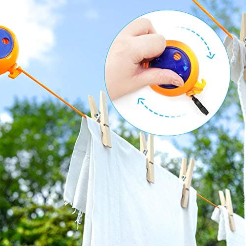 Retractable Travel Clothes Line 8m Portable Laundry Rope Camping Washing Line Anti Winding Washing Line Clothes airer Hanger Adjustable Drying Lines, for Travel Holiday Outdoor Indoor(Orange) — view 4