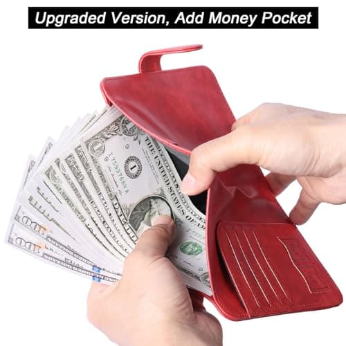 Passport Holder Wallet Travel Essentials Leather RFID Blocking Holiday Luggage Must-Have Travel Accessories for Men Women 120#Red Upgraded Design — view 3