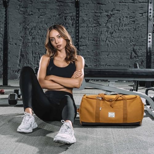 Lyweem Sports Gym Bag Men - 60L Large Travel Duffle Bag with Shoe Compartment, Weekend Holdall Bags, Overnight Duffel Bag Backpack, Brown — view 4