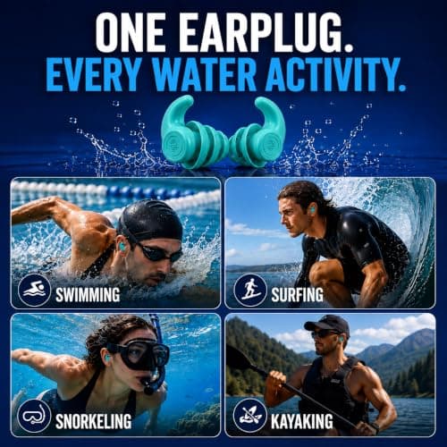 H20VIZ Pro Swim Ear Plugs | 3 Pairs | Waterproof, Reusable Silicone Earplugs for Swimming, Surfing, Snorkeling & All Water Sports (Green, Blue, Coral, 3 Pairs) — view 5