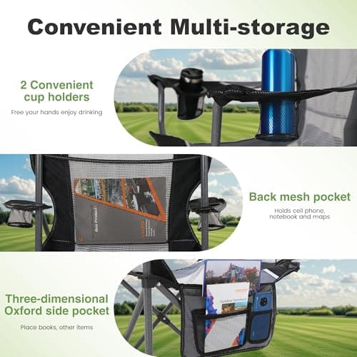 LET'S CAMP Set of 2 Mesh Back Folding Camping Chairs Support 160 KG — view 4