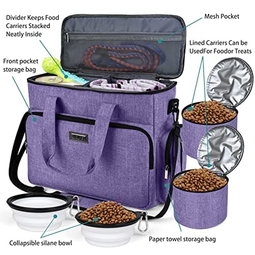 BAGLHER Dog Travel Bag, Airline Approved Pet Tote Organizer with Multi-Function Pockets, 2 X Food Storage Containers and 2 X Collapsible Dog Bowls, Perfect Weekend Pet Travel Set for Dog, Cat — view 5