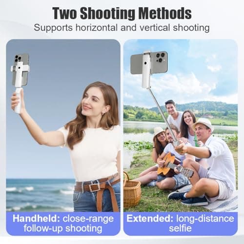 Adiwo Portable Pocket Selfie Stick, Extendable Mini Selfie Stick for 4-7" Phones, with Wireless Remote Control Button, Extends from 12-70cm, 109g Lightweight, for Live Streaming,Vlog,Content Creation — view 3